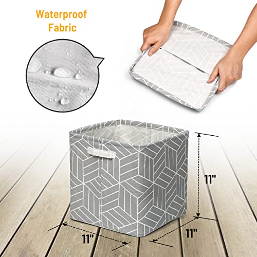 4 Pcs 22L Storage Basket Foldable Cube Fabric Bins Square Shelf Box Collapsible Receive Organizer Rectangle Canvas with Handles for Shelves Bathroom Nursery Home Office Kids Toys 11x11x11 inch Grey