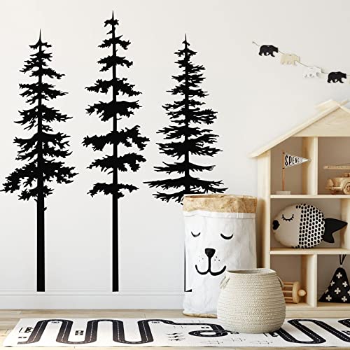 Pine Tree Wall Decor Decals for Kids Room Baby Nursery Room Decor High Tree Wall Stickers Christmas Home Decoration BA754 (Black, 50inch Tall)