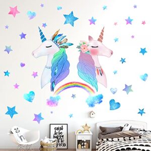 74 pcs unicorn bedroom decor for girls, removable wall stickers for kids, girls room decorations for bedroom, 3 sheet large size