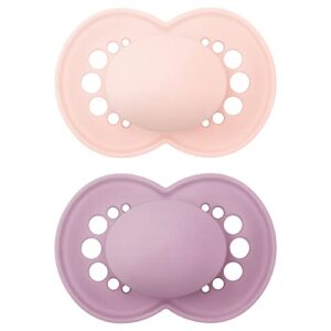 mam original matte baby pacifier, nipple shape helps promote healthy oral development, sterilizer case, 2 pack, 16+ months, girl,2 count (pack of 1)