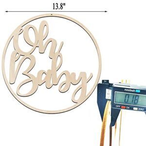 13.8in Oh Baby Sign for Baby Shower Backdrop Gold Wooden Baby Shower Banner Sign for 1st Birthday Backdrop,Oh Baby Wood Sign for Wall Photo Props,Baby Announcements (Wooden Color)