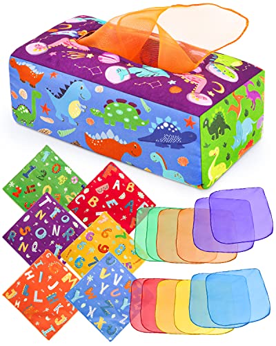 DINORUN Baby Toys 6 to 12 Months - Montessori Toy for Babies and Toddlers Tissue Box Learning Toy for 6 Months and up – Educational High Contrast Development STEM Toy - Baby Gift