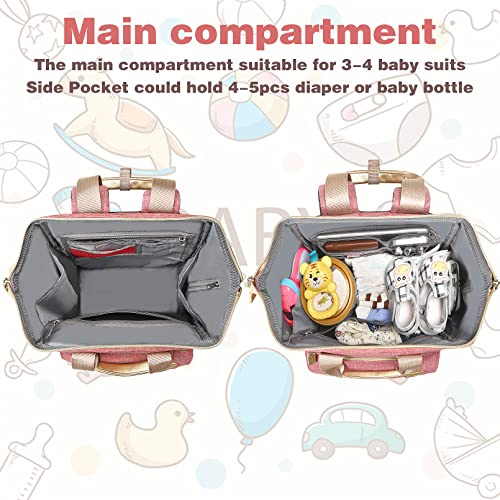 Jiefeike Diaper Bag Backpack,Baby Boys Girls Travel Backpack Diaper Bag for Dad Mom,Insulated Pockets Portable Pink Baby Nappy Bags with USB Charging Port,RFID Anti-Theft Pocket Stroller Straps