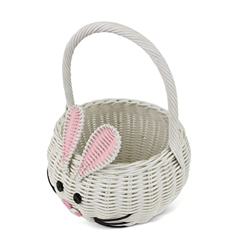 G6 COLLECTION Hand Woven Bunny Rattan Wedding Flower Girl Basket Decorative Bin Home Decor Organizer Cute Handmade Handcrafted Nursery Gift Animal Storage Decoration Easter Wicker Rabbit (Large)