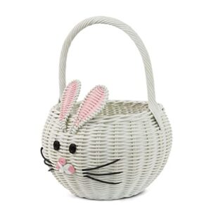 G6 COLLECTION Hand Woven Bunny Rattan Wedding Flower Girl Basket Decorative Bin Home Decor Organizer Cute Handmade Handcrafted Nursery Gift Animal Storage Decoration Easter Wicker Rabbit (Large)