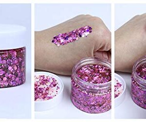 DAWILS Face Glitter Peel Off Chunky Glitter Gel Face Makeup Holographic Chunky Glitter Body Peel Off Formula Cosmetic Glitter Glue Pink