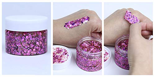 DAWILS Face Glitter Peel Off Chunky Glitter Gel Face Makeup Holographic Chunky Glitter Body Peel Off Formula Cosmetic Glitter Glue Pink