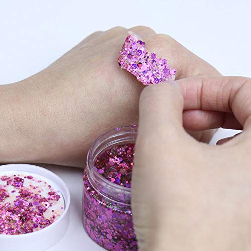 DAWILS Face Glitter Peel Off Chunky Glitter Gel Face Makeup Holographic Chunky Glitter Body Peel Off Formula Cosmetic Glitter Glue Pink