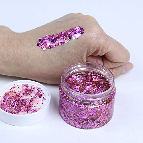 DAWILS Face Glitter Peel Off Chunky Glitter Gel Face Makeup Holographic Chunky Glitter Body Peel Off Formula Cosmetic Glitter Glue Pink