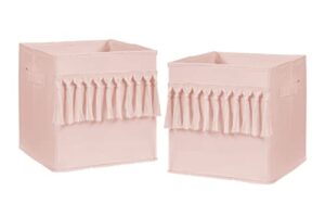 sweet jojo designs pink boho bohemian foldable fabric storage cube bins boxes organizer toys kids baby childrens - set of 2 - solid color blush shabby chic luxury vintage designer tassel fringe