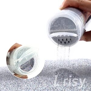 Lrisy Holographic Extra Fine Glitter Powder with Shaker Lid, Craft Glitter Sequins for Epoxy Resin, Slime,Tumblers,Nail&Painting Arts 140g/4.5oz (Ultra Thin Holographic Silver)