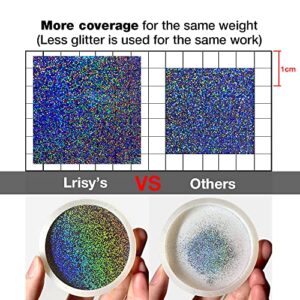 Lrisy Holographic Extra Fine Glitter Powder with Shaker Lid, Craft Glitter Sequins for Epoxy Resin, Slime,Tumblers,Nail&Painting Arts 140g/4.5oz (Ultra Thin Holographic Silver)