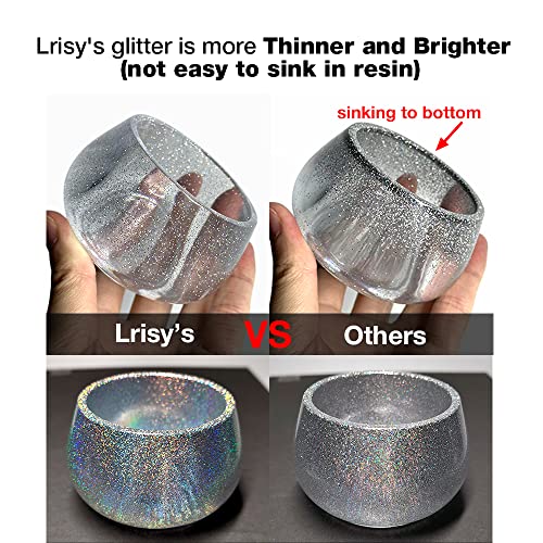 Lrisy Holographic Extra Fine Glitter Powder with Shaker Lid, Craft Glitter Sequins for Epoxy Resin, Slime,Tumblers,Nail&Painting Arts 140g/4.5oz (Ultra Thin Holographic Silver)