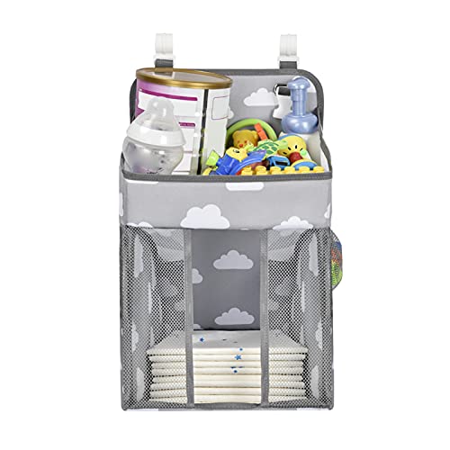 Putybudy Large Capacity Baby Bedside Hanging Organizer, Foldable Baby Crib Diaper Organizer, for Nappy Clothes Toys Milk Bottles, Organiser Diaper Holder Caddy Stacker, Saving Place and Easy Storage