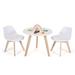 costzon kids table and chair set, 3 pcs wood activity play table w/padded seat & wood legs for arts, crafts, reading, preschool, kindergarten, playroom, mid century modern toddler table & chairs