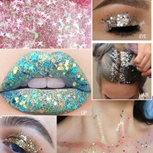 GL-Turelifes Body Glitter Gel, Easy to Apply&Remove 50ml Mermaid Sequins Chunky Glitter for Body Face Hair, Festival Glitter Halloween Costume Makeup Long Lasting Sparkling (Silver(Chunky Glitter))