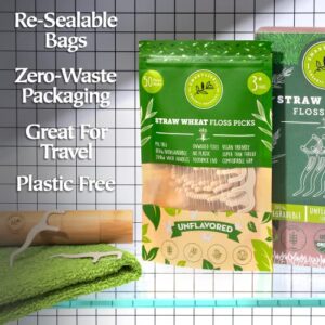 Unflavored Dental Floss Picks - Biodegradable Plastic Free Tooth Flosser for Adults & Kids | Unwaxed Eco Friendly Thin Thread | Zero Waste Toothpick Stick Soft On Gum & Teeth | Natural Organic Vegan