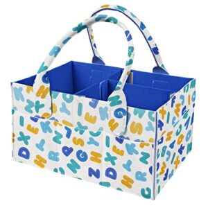 felt baby diaper caddy organizer - changing table and car organizer for diapers and baby wipes, gift registry for baby shower, nursery storage basket and bin, blue letters