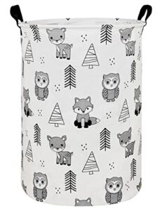 nrmei round storage basket laundry foldable waterproof coating nursery hamper for living room bedroom and clothes toys(round pine animal), 19.7 in h x 15.7 d inches, inches