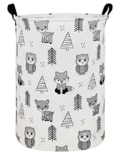 NRMEI Round Storage Basket Laundry Foldable Waterproof Coating Nursery Hamper for Living Room Bedroom and Clothes Toys(Round Pine Animal), 19.7 In H x 15.7 D inches, inches