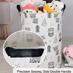 NRMEI Round Storage Basket Laundry Foldable Waterproof Coating Nursery Hamper for Living Room Bedroom and Clothes Toys(Round Pine Animal), 19.7 In H x 15.7 D inches, inches