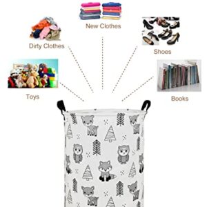 NRMEI Round Storage Basket Laundry Foldable Waterproof Coating Nursery Hamper for Living Room Bedroom and Clothes Toys(Round Pine Animal), 19.7 In H x 15.7 D inches, inches