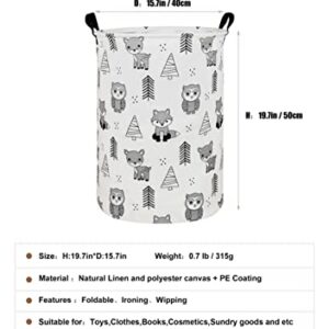 NRMEI Round Storage Basket Laundry Foldable Waterproof Coating Nursery Hamper for Living Room Bedroom and Clothes Toys(Round Pine Animal), 19.7 In H x 15.7 D inches, inches