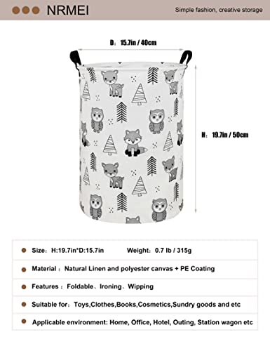 NRMEI Round Storage Basket Laundry Foldable Waterproof Coating Nursery Hamper for Living Room Bedroom and Clothes Toys(Round Pine Animal), 19.7 In H x 15.7 D inches, inches