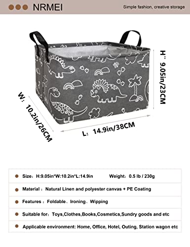 NRMEI Rectangle Storage Bin Toy Organizer Foldable Waterproof Coating Nursery Hamper for Living Room Bedroom and Clothes Toys(Rec Line Dinosaur)