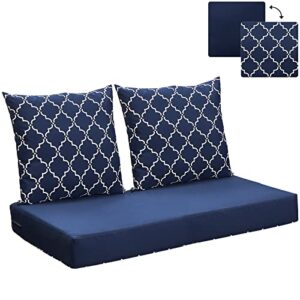 anoner loveseat cushions set 24x48 indoor outdoor all-weather replacement bench chair cushions for patio deep seating glider furniture, navy blue