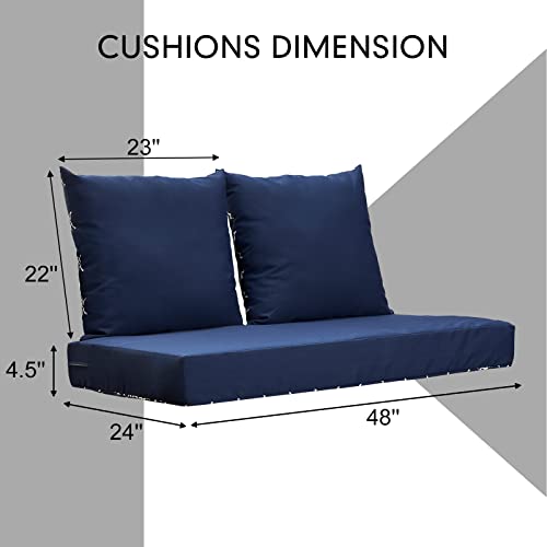 ANONER Loveseat Cushions Set 24x48 Indoor Outdoor All-Weather Replacement Bench Chair Cushions for Patio Deep Seating Glider Furniture, Navy Blue