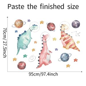 ROFARSO Colorful Cute Cartoon Dinosaur Astronaut Wall Stickers for Kids Removable Outer Space Wall Decals DIY Peel and Stick Decorations for Nursery Baby Boys Bedroom Playroom Living Room