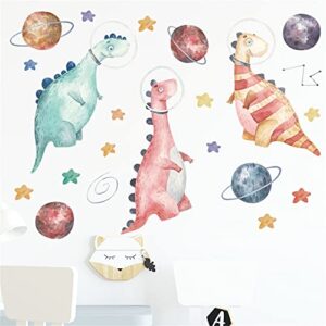 ROFARSO Colorful Cute Cartoon Dinosaur Astronaut Wall Stickers for Kids Removable Outer Space Wall Decals DIY Peel and Stick Decorations for Nursery Baby Boys Bedroom Playroom Living Room