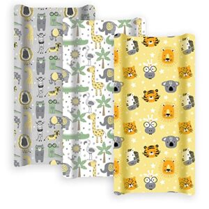 grow wild changing pad cover 3 pack | soft & stretchy jersey cotton | baby changing table pad cover | diaper changing pad covers for girls or boys | wipeable sheets | grey white yellow safari animals