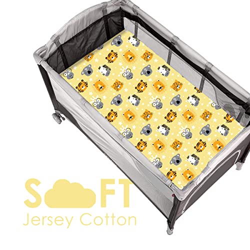 GROW WILD Pack n Play Sheets | Mini Crib Sheets 3-Pack, Soft Pack and Play Sheets, Premium Bassinet Sheet, Safari Elephant Yellow Gray White