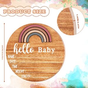 Wooden Baby Birth Announcement Sign Rainbow Baby Name Sign with Marker Pen Baby Arrival Sign Welcome Newborn Sign for Hospital Photo Prop Baby Shower Nursery Gift