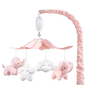 feisike crib mobile for girls with 3 modes music box（turn only, music only, turn & music),12 lullabies,pink elephant nurser mobile,clamp type,pretty box packaging