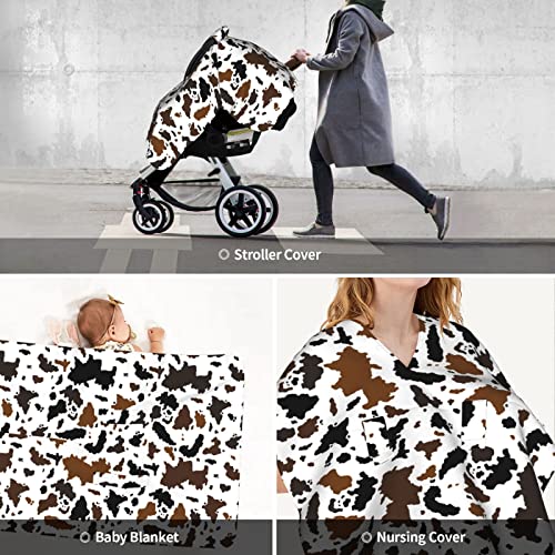 Brown Black Cow Skin Baby Car Seat Canopy Cover Multi Use Nursing Cover for Newborn Car Seat Canopy Mom Nursing Breastfeeding Covers Newborn Shower Gift