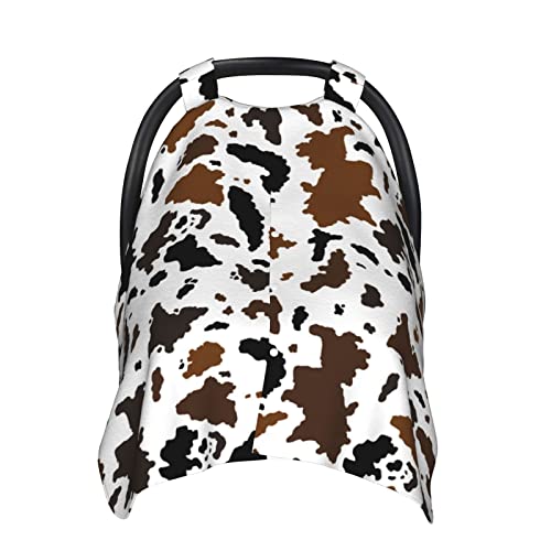 Brown Black Cow Skin Baby Car Seat Canopy Cover Multi Use Nursing Cover for Newborn Car Seat Canopy Mom Nursing Breastfeeding Covers Newborn Shower Gift