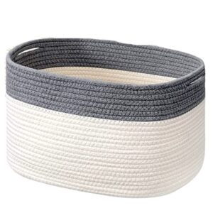 roomforlife - oval cotton rope basket - 18 inch diameter - gray/white color - open top storage