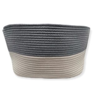 RoomForLife - Oval Cotton Rope Basket - 18 Inch Diameter - Gray/White Color - Open Top Storage