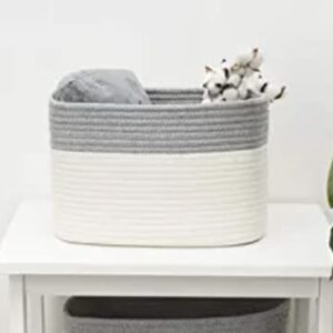 RoomForLife - Oval Cotton Rope Basket - 18 Inch Diameter - Gray/White Color - Open Top Storage