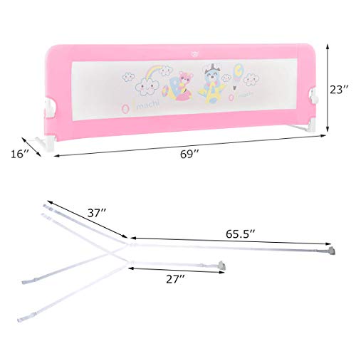 BABY JOY Double Sided Bed Rail Guard, 2 Pack, Extra Long, Swing Down for Convertible Crib, Folding Baby Safety Bedrail for Kids Twin Full Size Queen King Mattress, Rails for Toddlers (69 Inch, Pink)