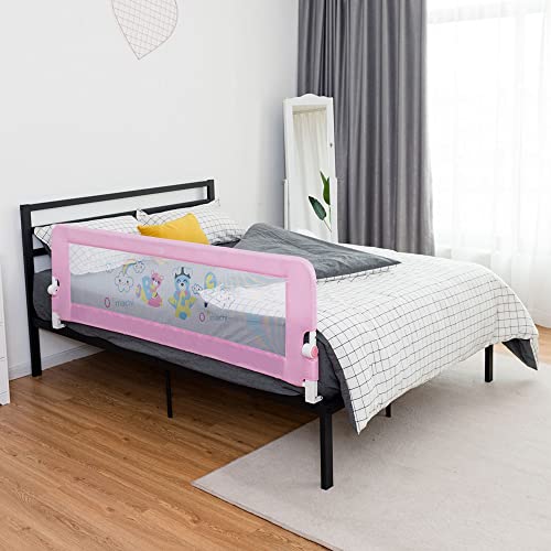 BABY JOY Double Sided Bed Rail Guard, 2 Pack, Extra Long, Swing Down for Convertible Crib, Folding Baby Safety Bedrail for Kids Twin Full Size Queen King Mattress, Rails for Toddlers (69 Inch, Pink)