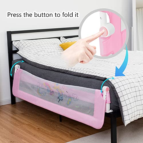 BABY JOY Double Sided Bed Rail Guard, 2 Pack, Extra Long, Swing Down for Convertible Crib, Folding Baby Safety Bedrail for Kids Twin Full Size Queen King Mattress, Rails for Toddlers (69 Inch, Pink)