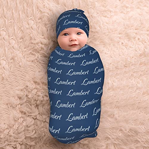 SIMIEEK Personalized Baby Swaddle and Hat for Baby Girl Boy with Name Custom Newborn Swaddle Sack Nursery Blanket Gifts