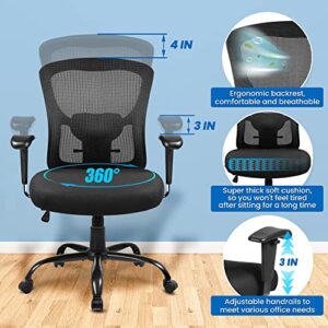 Bigroof Office Chair, Big and Tall Rolling Swivel Chair Ergonomic Mesh Computer Chair 400lbs with Adjustable Lumbar Support Arms High Back Wide Seat Task Executive Chair for Heavy People