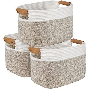 aivatoba cotton rope baskets, 3-pack rope storage baskets for organizing, 15”x10”x9.5” woven baby baskets with handles, decorative storage baskets for living room, toy storage baskets for shelves