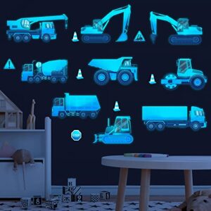 Construction Wall Decals Glow in The Dark Wall Stickers City Vehicles Car Wall Decal Luminous Truck Excavator Tractor Decals Transportation Sticker Boys Kids Bedroom Playroom Nursery Ceiling Decor