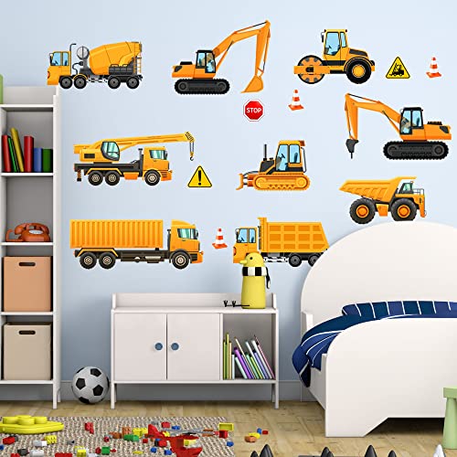 Construction Wall Decals Glow in The Dark Wall Stickers City Vehicles Car Wall Decal Luminous Truck Excavator Tractor Decals Transportation Sticker Boys Kids Bedroom Playroom Nursery Ceiling Decor